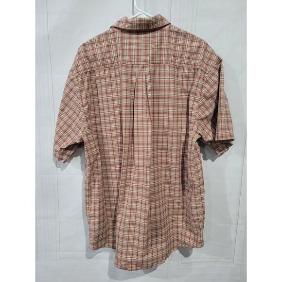 Carhartt Mens Large Shirt Button Down Plaid Short Sleeve Red Brown Cotton - Picture 6 of 7